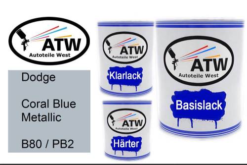Dodge, Coral Blue Metallic, B80 / PB2: 1L Lackdose + 1L Klarlack + 500ml Härter - Set, von ATW Autoteile West.